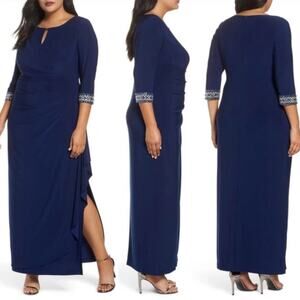 Alex Evenings Jeweled Cuff Column Gown in Cobalt Size 12